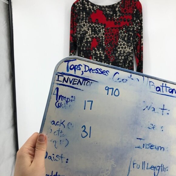 Vivian Wong Red Black abstract tunic flowy 3/4 sleeve blouse Small - Picture 10 of 12